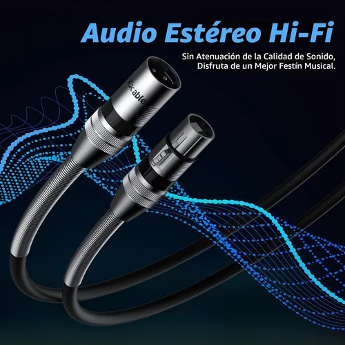 Vista 5 de Kxable - Cable de micrófono XLR 1 pie, XLR macho a hembra, cable de micrófono equilibrado de 3 pines, cable de altavoces blindado, conectores