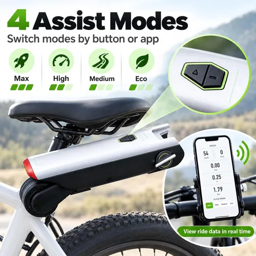 Vista 5 de Potenciador de asistencia eléctrica portátil para bicicleta, 4 modos