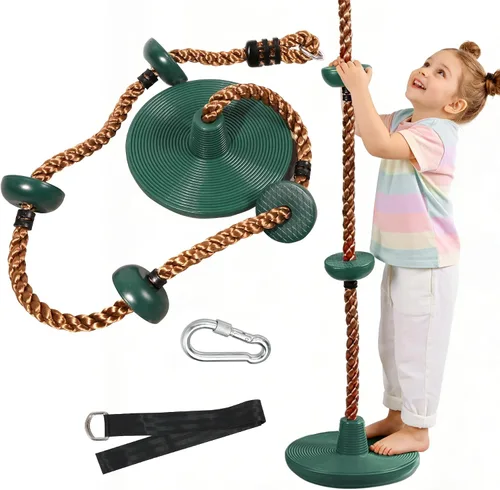 Vista 17 de REDCAMP Columpios de cuerda de escalada para árboles, asiento de columpio de disco de plástico resistente para niños y adultos con correa