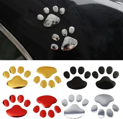 Vista 5 de 2 calcomanías cromadas 3D de huella de perro para automóvil, emblema de automóvil, calcomanías creativas con estampado de patas, calcomanías