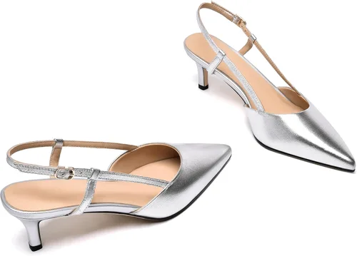 Vista 5 de FEMSTEP Zapatos de tacón bajo con hebilla de cuero mate para mujer, con puntera puntiaguda, de 2 pulgadas