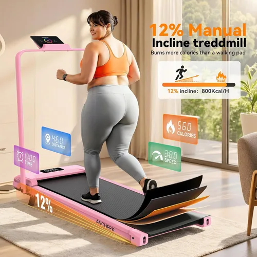 Vista 7 de ANCHEER Walking Pad with Handle Bar, 3.0HP Foldable Walking Pad Treadmill with 12% Incline, 320 LBS Portable Treadmill with Shock Absorption for