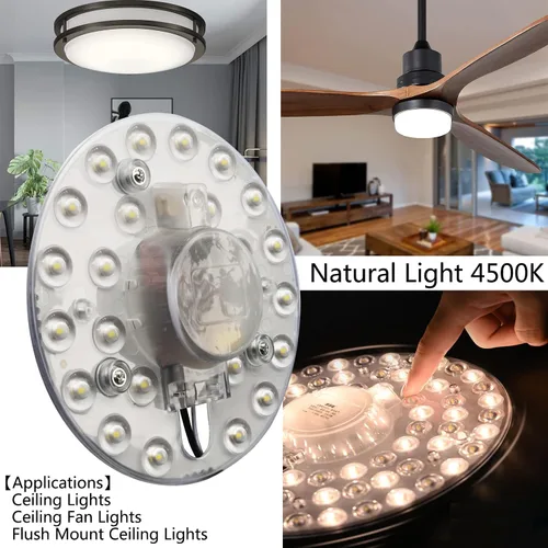Vista 6 de Kit de luz LED de 15 W de repuesto para ventilador de techo de montaje empotrado, panel de tablero de reequipamiento del motor LED, 4500K