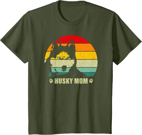 Vista 22 de Husky Mom Retro Dog Lover Mother Siberian Huskies Tee Women T-Shirt Asphalt Grey