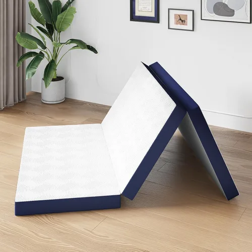 Vista 8 de Avenco Cubrecolchón de triple pliegue, colchón plegable de 4 pulgadas, tamaño individual, espuma viscoelástica plegable con funda extraíble y Azul