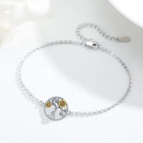 Vista 4 de Pulsera de plata de ley 925 ajustable con diseño de ajolote, panda, racón, girasol, joyería para hija o amiga, regalo de cumpleaños