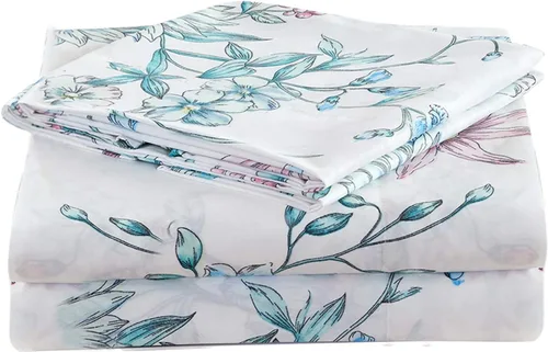 Vista 37 de JSD Juego de sábanas florales azul marino, tamaño individual, sábanas de microfibra impresas de 3 piezas, bolsillo extra profundo, sin arrugas