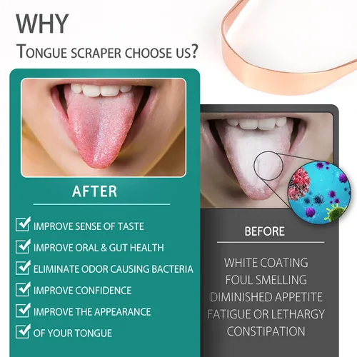 Vista 4 de RONAVO Raspador de lengua de cobre para adultos, cuidado bucal e higiene limpiador de lengua para un aliento más fresco con estuche de viaje
