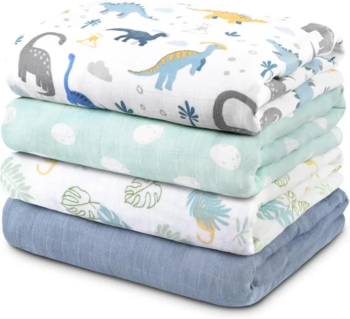 Vista 24 de Gllquen Baby Mantas Envolventes de Muselina Paquete de 4 Mantas Receptoras Transpirables (35" x 40") Mantas Suaves para Bebés para Niñas y Niños