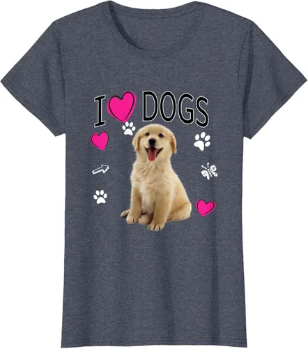 Vista 88 de Camiseta I Love Dogs - Camiseta Golden Labrador retriever, Azul Negro