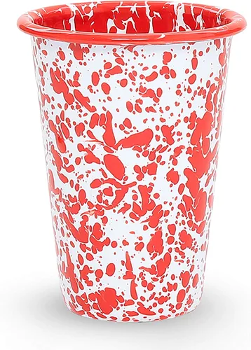Vista 12 de Vaso esmaltado, 14 onzas, salpicadura negra/blanca (individual)