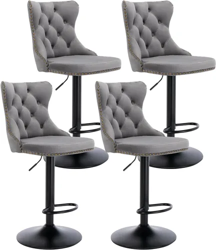 Vista 20 de Juego de 2 taburetes de bar beige, taburetes de bar tapizados ajustables con respaldo y reposapiés dorado, modernos taburetes de bar giratorios
