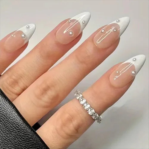 Vista 22 de Uñas postizas a presión marrón café, uñas postizas medianas de almendra, color sólido, cobertura completa, uñas postizas artificiales brillantes