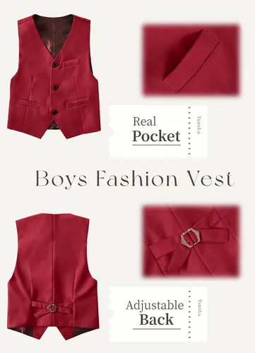 Vista 4 de YuanLu Trajes para niños, traje de portador de anillos, chaleco formal y pantalones para niño, conjunto de trajes de boda