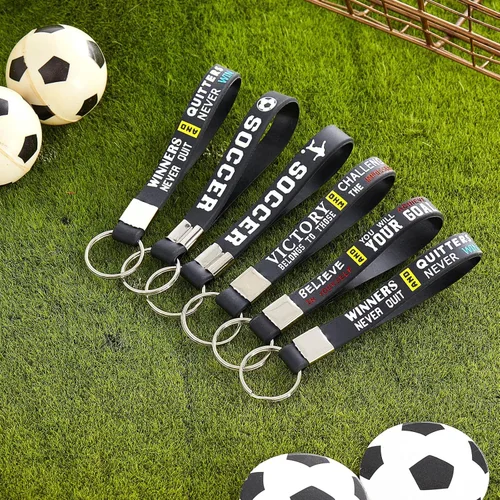 Vista 6 de MTLEE 12 llaveros de fútbol a granel con citas motivacionales, llaveros de fútbol para fanáticos de los deportes de equipo, escuela, carnaval