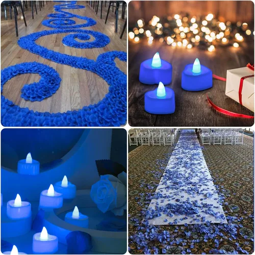 Vista 2 de cridoz Juego de pétalos de rosa azules para una noche romántica para él, 2000 pétalos de rosa artificiales con 24 velas LED sin llama