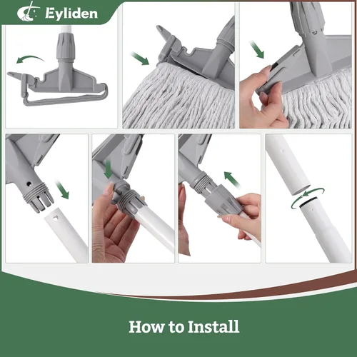 Vista 5 de Eyliden - Trapeador húmedo comercial con 2 cabezales de algodón Clips universales, fregona industrial resistente, para almacén, garaje, taller
