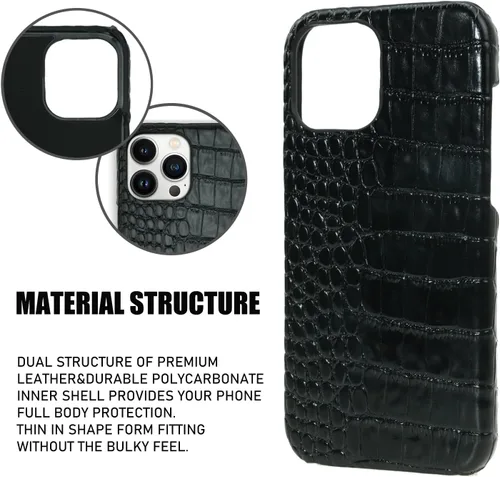 Vista 4 de Funda de cuero para iPhone 13 Pro, diseño clásico retro, suave TPU delgado, a prueba de golpes, funda de cuero de diseñador para iPhone 13 Pro, moda