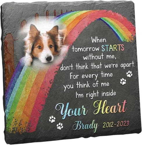 Vista 14 de Sympathy Pet Bereavement Piedra en forma de corazón con huella de perro, placa personalizada para decorar cementerios, recuerda a tus seres queridos