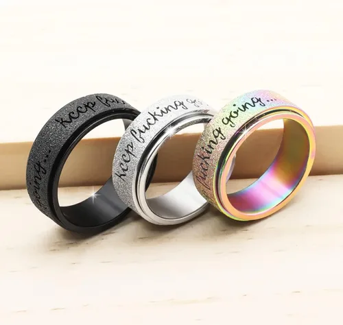 Vista 7 de Anillo antiestrés de titanio, de acero inoxidable para la ansiedad, tamaño 6-12, ancho 6 mm, 5 colores, para mujeres y hombres oro rosa, arco iris