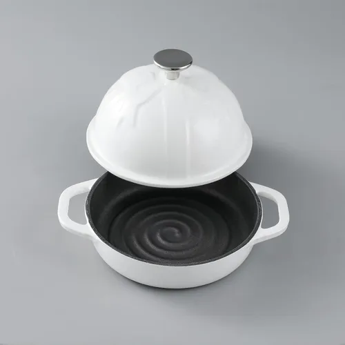 Vista 3 de HAWOK Horno de pan de hierro fundido esmaltado DIA.6.3inch con tapa Blanco..