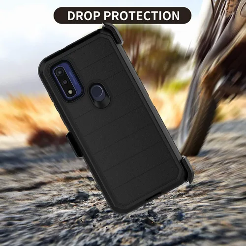 Vista 5 de Moto G Pure - Funda para Motorola G Power 2022 con clip para cinturón con protector de pantalla integrado, soporte protector resistente, resistente