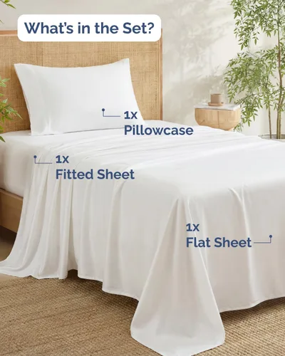 Vista 4 de Sábanas de bambú 100% rayón derivado de bambú, tamaño individual, sábanas refrescantes para individuales. Ropa de cama ultra suave, transpirable