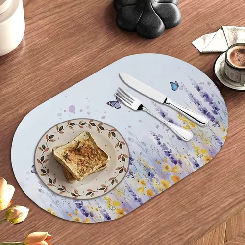 Vista 2 de Buteterfly - Juego de 2 manteles individuales con diseño ovalado, impermeables, lavables, resistentes al calor, decoración del hogar, cocina