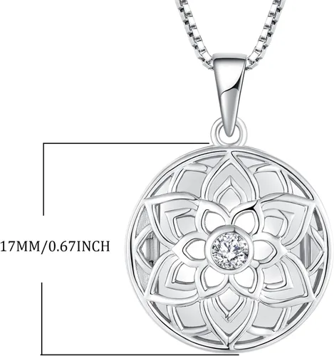 Vista 5 de STARCHENIE Collar con colgante de medallón de loto para mujer, plata de ley 925, cadena de 18.0in