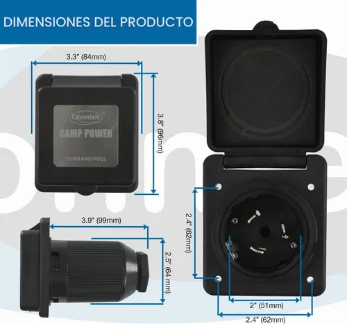 Vista 5 de Conntek Entrada de alimentación marina RV de 50 amperios y 125/250 voltios