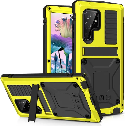 Vista 12 de Funda de metal para Samsung S23 de aluminio de grado militar, funda resistente con soporte de metal protector de pantalla a prueba de caídas, a