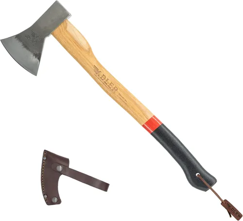 Vista 13 de Adler Hacha de explorador – Hacha de campamento forjada alemana con funda de cuero, bushcraft compacto y hacha de senderismo, cabeza de acero al