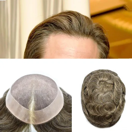 Vista 48 de Mens Toupee Hair Piece Real Human Hair Fine Mono Toupee para hombres Sistema de reemplazo de cabello para hombre Postizo Protesis Capilar Para