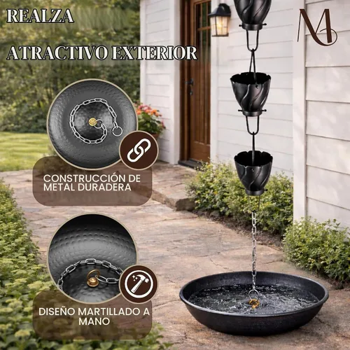 Vista 2 de Monarch Rain Chains Cuenca de Cadena de Lluvia – Cuenco de Anclaje Martillado a Mano de 12 Pulgadas para Canalones, Cuenca de Anclaje Decorativo