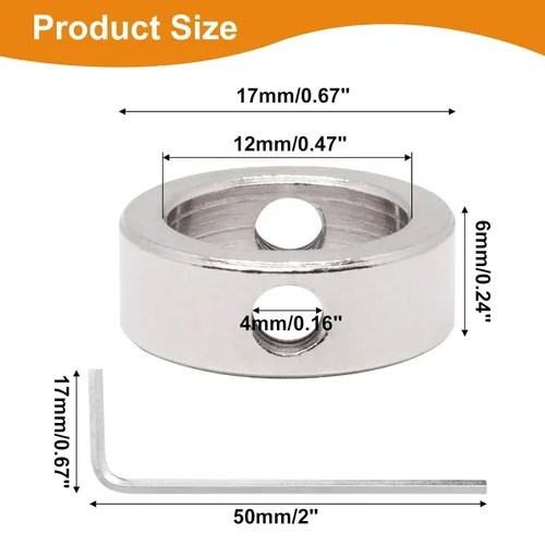 Vista 2 de Collar de tope de broca de 1/2 pulgada, 8 piezas de collar de tope de taladro, localizador de anillos para carpintería con llave