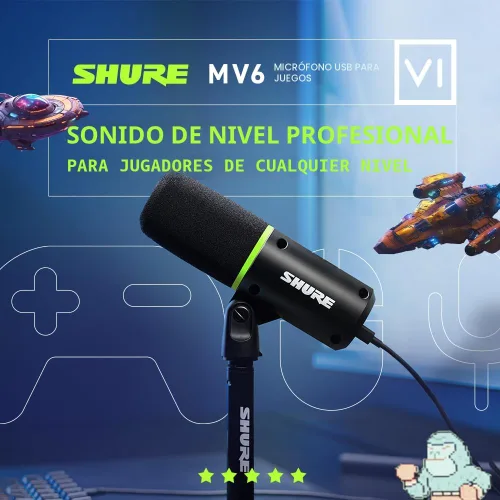 Vista 4 de Shure MV6 Micrófono para Juegos – Micrófono USB Dinámico para Juegos y Transmisiones de PC con Silencio táctil, Cancelación de Ruido, Soporte