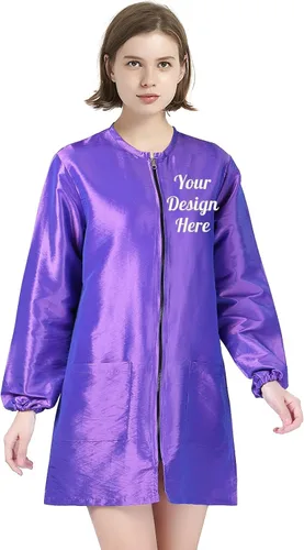 Vista 9 de TOPTIE Personalizado Bordado Satén Manga Larga Salón Smock Unisex Peluquero Peluquero Capa Chaqueta Mascota Aseo Ropa de Trabajo