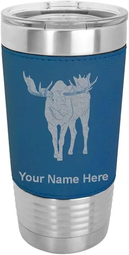 Vista 15 de LaserGram Vaso aislado al vacío de 20 onzas, alce, grabado personalizado incluido (piel sintética, estilo béisbol)
