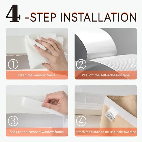 Vista 3 de Jilron Cortinas opacas autoadhesivas, cubierta adhesiva para ventana, sin taladro, fácil de instalar, aptas para inquilinos para dormitorio Beige