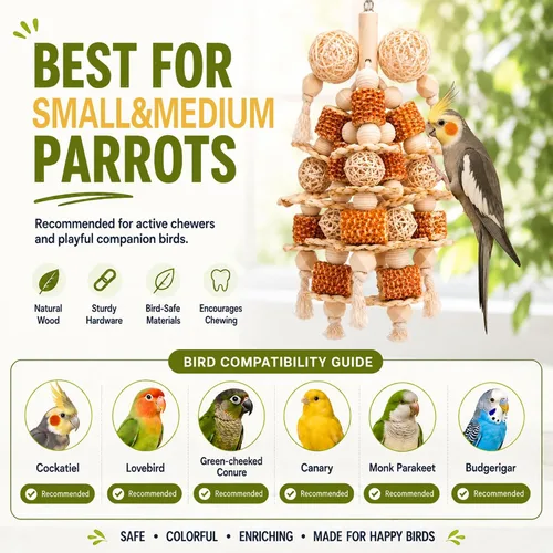 Vista 4 de Bird Toys Natural Corn Cob Loofah Chew Toys for Small Medium Parrots
