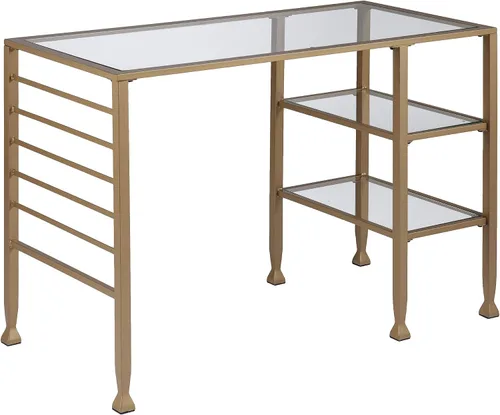 Vista 8 de SEI Furniture Jaymes - Escritorio de metal dorado y cristal, color dorado suave