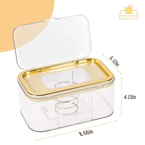 Vista 2 de Flenpptly Dispensador de toallitas para bebés, contenedor de toallitas de gran capacidad, mantiene las toallitas frescas y fáciles de abrir (dorado)