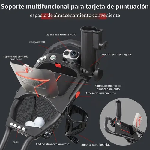 Vista 3 de Caddytek CaddyLite 15.3 V2 - Carrito de golf para empujar, ligero, plegable, de aluminio con ruedas EVA, freno de pie, mango ajustable, soporte