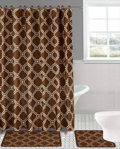 Vista 5 de Juego de 15 tapetes de baño para baño, cortina de ducha, diseño estampado de mariposa o peine de miel (color negro mariposa)