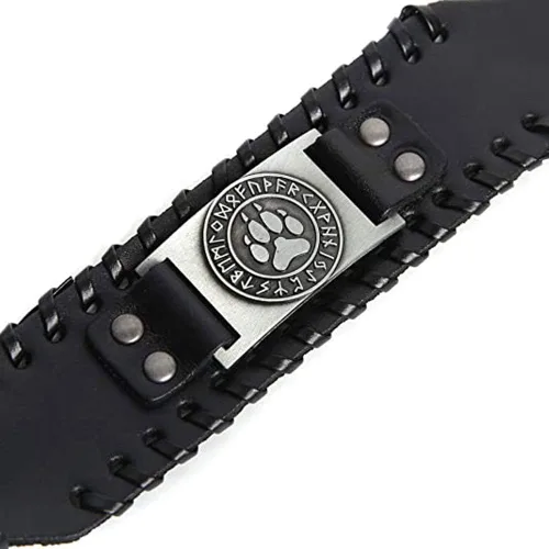 Vista 2 de Pulsera vikinga ajustable de runa nórdica vintage pulsera gótica para celta pagano