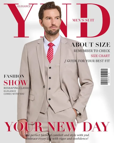 Vista 7 de YND Traje de 3 piezas de ajuste entallado para hombre, un botón, chaqueta sólida, chaleco y pantalones con corbata