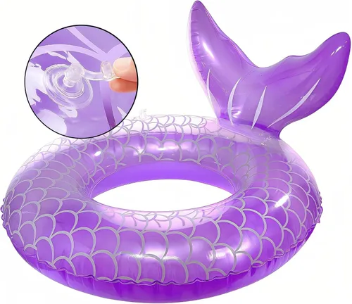 Vista 3 de Flotador de sirena para piscina, tubo de piscina para niños, cola de sirena inflable, anillos de natación, actividades acuáticas, suministros