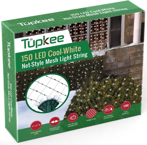 Vista 11 de Red de luces de Navidad – 150 luces LED de malla roja y blanca – 4 pies x 6 pies – Exterior/Interior – Luces de red para arbustos, setos o árboles