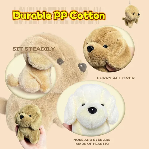 Vista 4 de Animales de peluche de perro marrón, juguetes de peluche Kawaii para niñas y niños, mini juguetes de peluche para perros, peluches lindos, animales