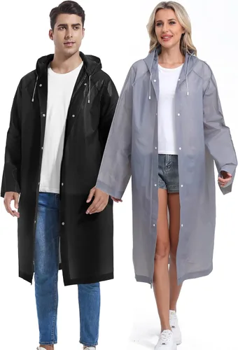 Vista 116 de 2 abrigos de lluvia de Borogo para adultos, chaquetas de lluvia reutilizables para hombres y mujeres
